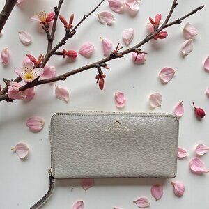 Kate Spade New York Zip Around Wallet Gray Pebbled Leather Large Continental